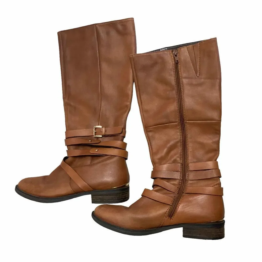 STEVE MADDEN‎ Albany Tall Cognac Brown Leather Equestrian Riding Boot Size 8